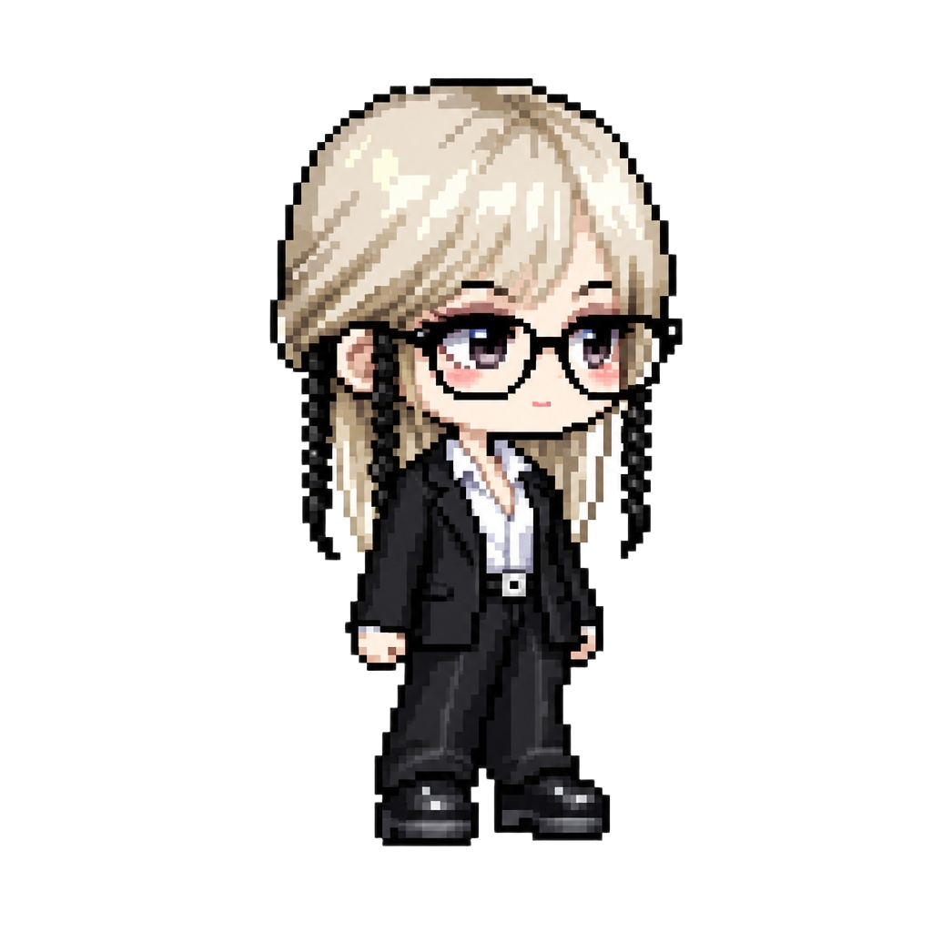Pixel-art Sky in a black suit